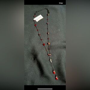 Dabby Reid Pink Crystal Necklace, Deep red Swarovski Beads, Vintage, hand made